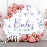 Lofaris White Purple Snowflake Round Baby Shower Backdrop